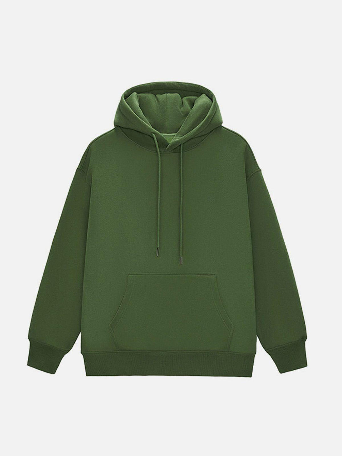 Front view of a dark green drawstring hoodie by TALISHKO, perfect for relaxed urban style.