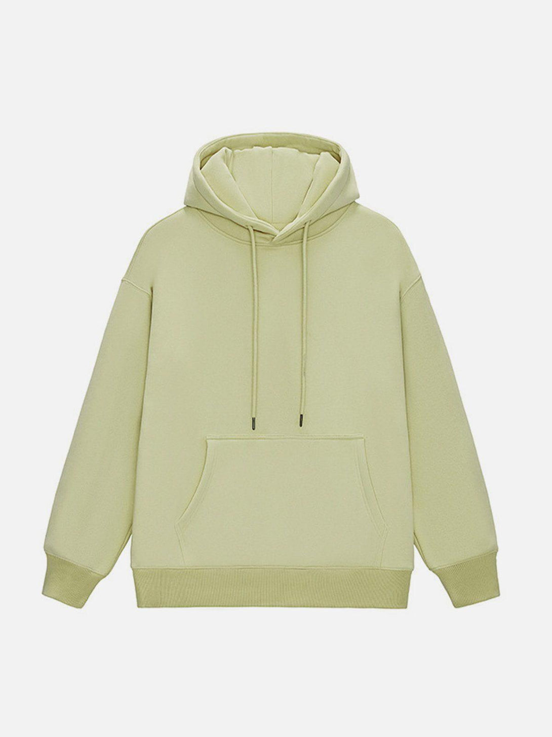 Front view of a light green drawstring hoodie by TALISHKO, ideal for casual street style.