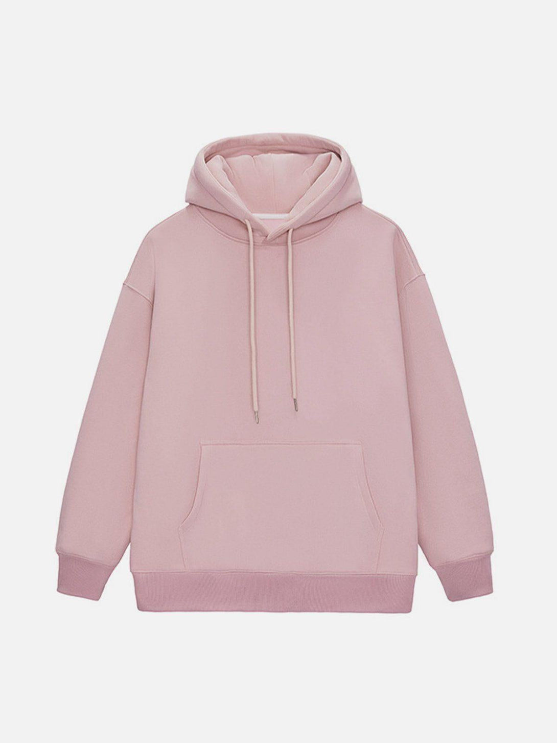 Front view of a pink drawstring hoodie by TALISHKO, great for trendy casual outfits.