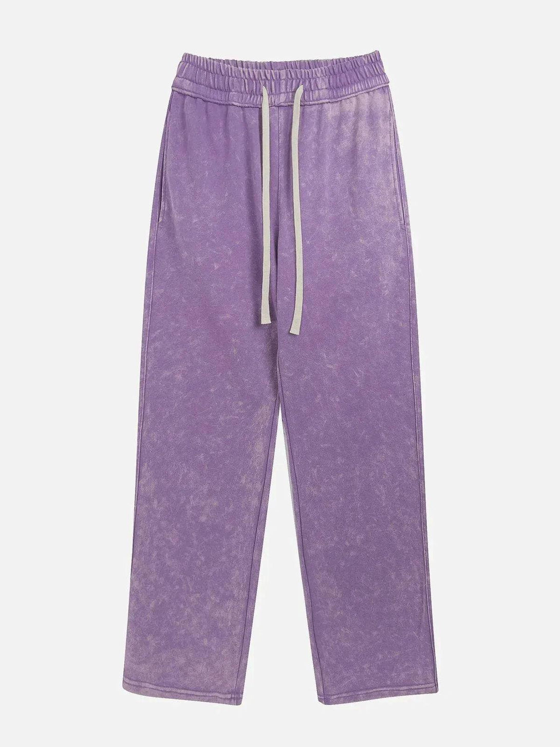 Front view of purple drawstring pants by TALISHKO, highlighting a relaxed and trendy style.