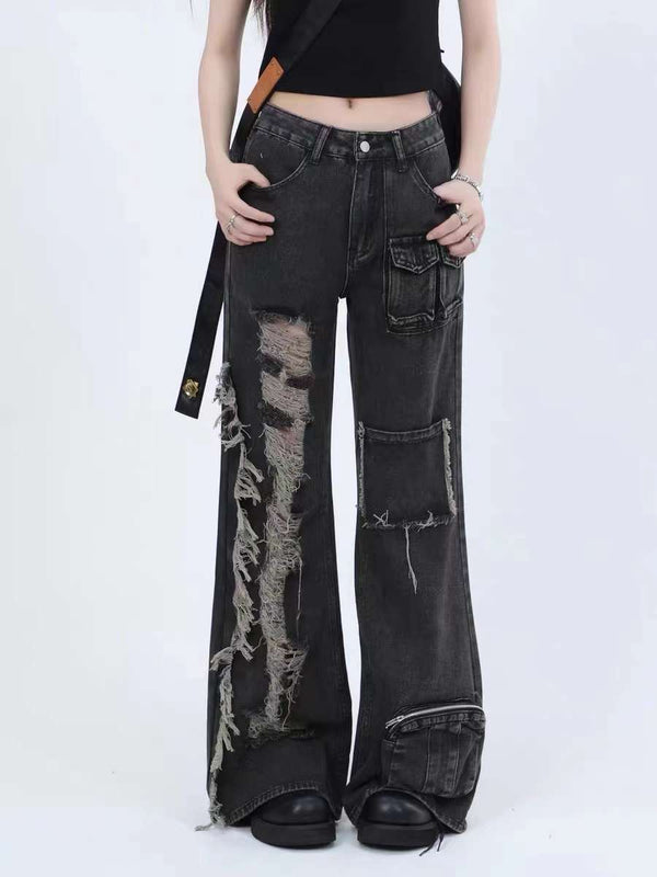 TALISHKO - Solid Color Straps Jeans, streetwear fashion, talishko.com