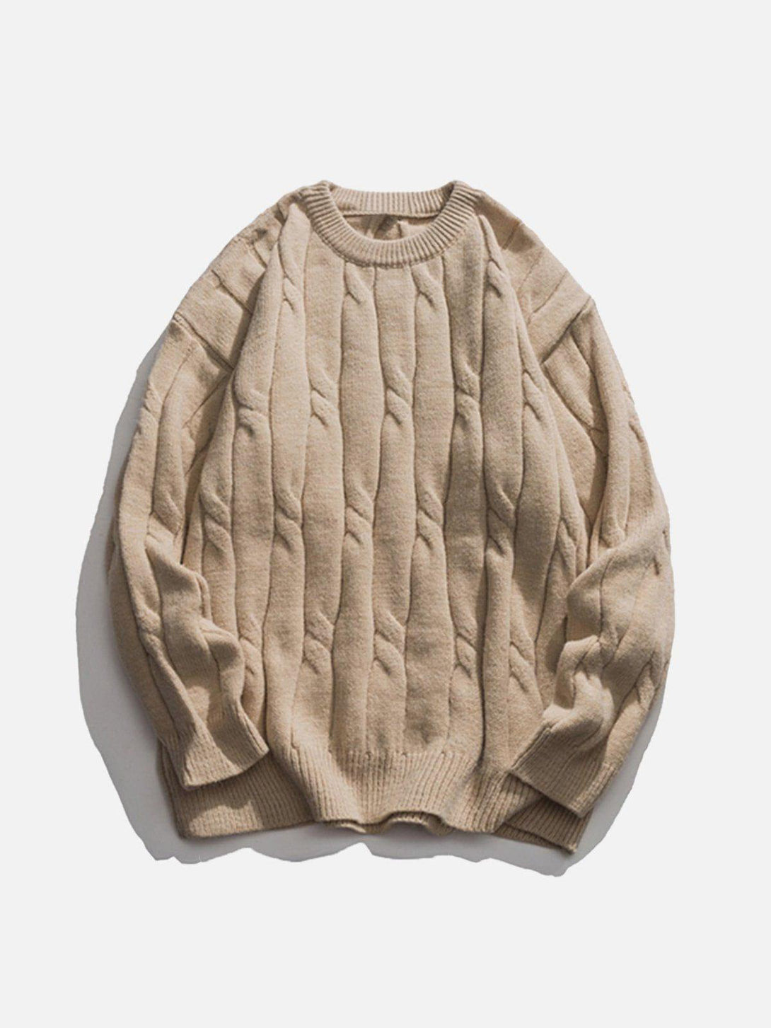 Front view of an apricot woven sweater by TALISHKO, featuring a cozy, textured design.