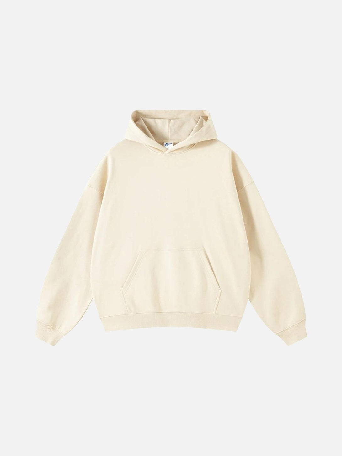 Front view of TALISHKO apricot solid cotton hoodie, showcasing a relaxed, casual design.