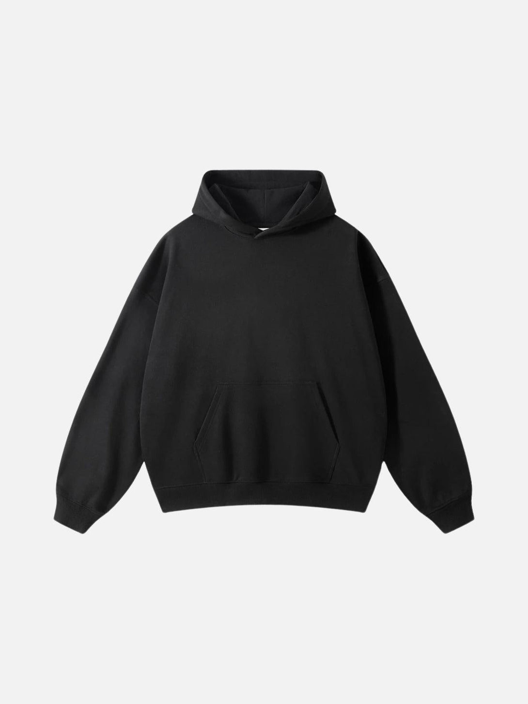 Front view of TALISHKO black hoodie, featuring a classic, relaxed fit perfect for everyday wear.