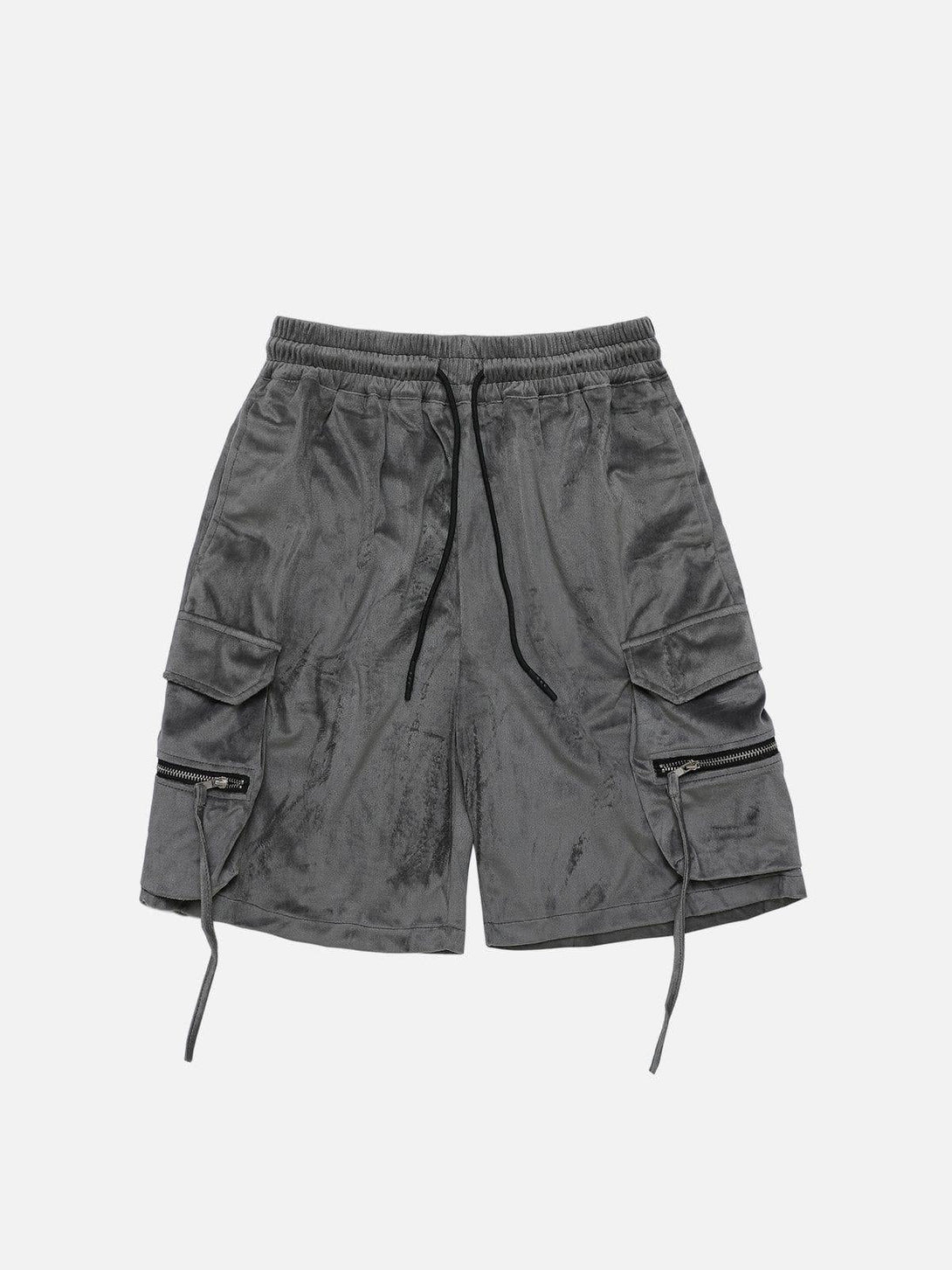 Gray zip-up big pocket shorts by TALISHKO, front view showcasing casual summer style.