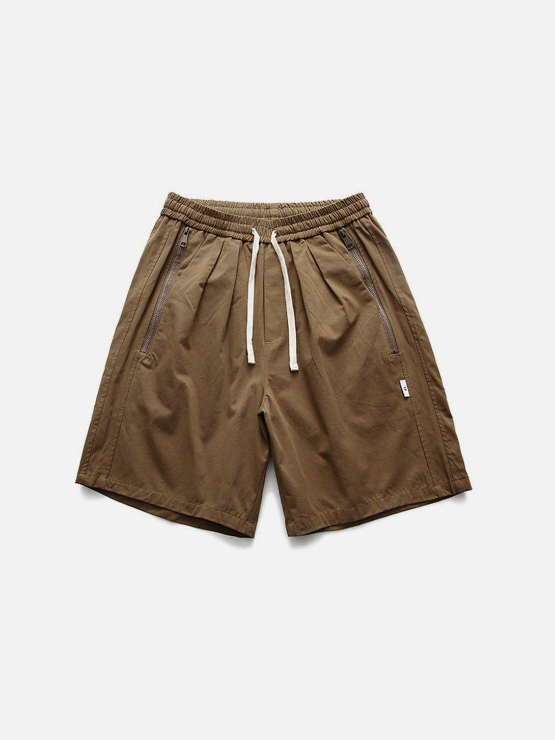 Khaki shorts featuring zip-up pockets by TALISHKO, ideal for effortless summer style.