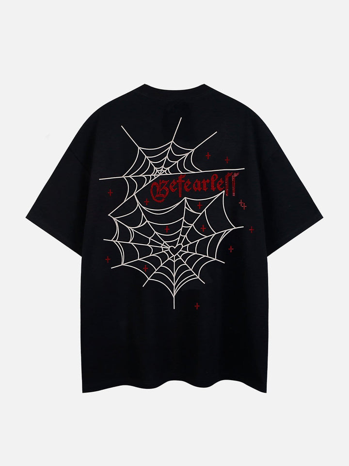 TALISHKO - Spider Hotfix Rhinestones Print Tee- streetwear fashion - talishko.com