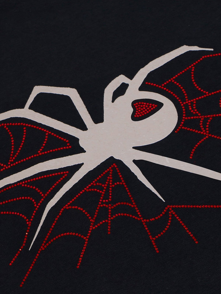 TALISHKO - Spider Hotfix Rhinestones Print Tee- streetwear fashion - talishko.com