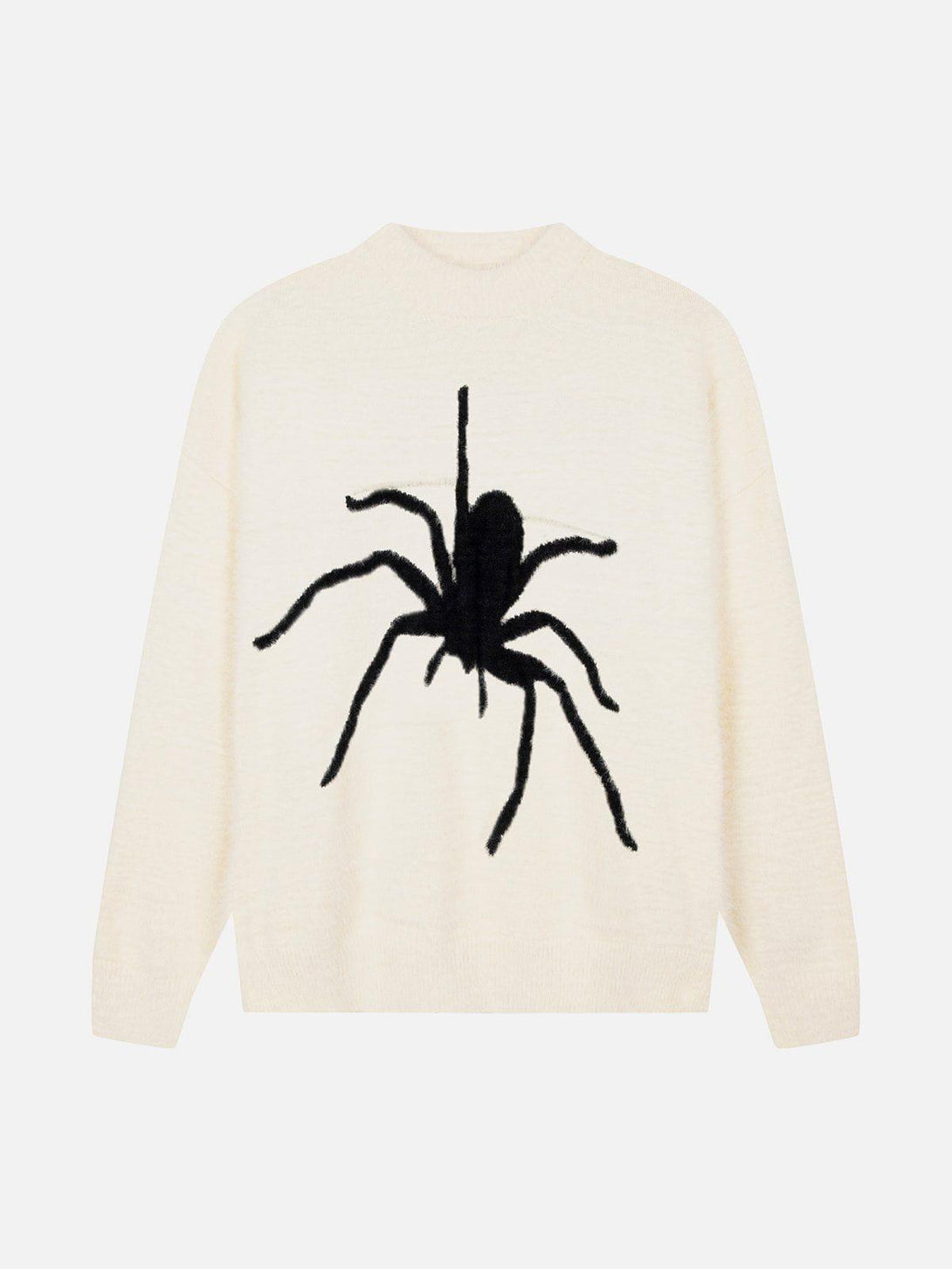 TALISHKO apricot sweater with a bold black spider design on the back, perfect for edgy style.