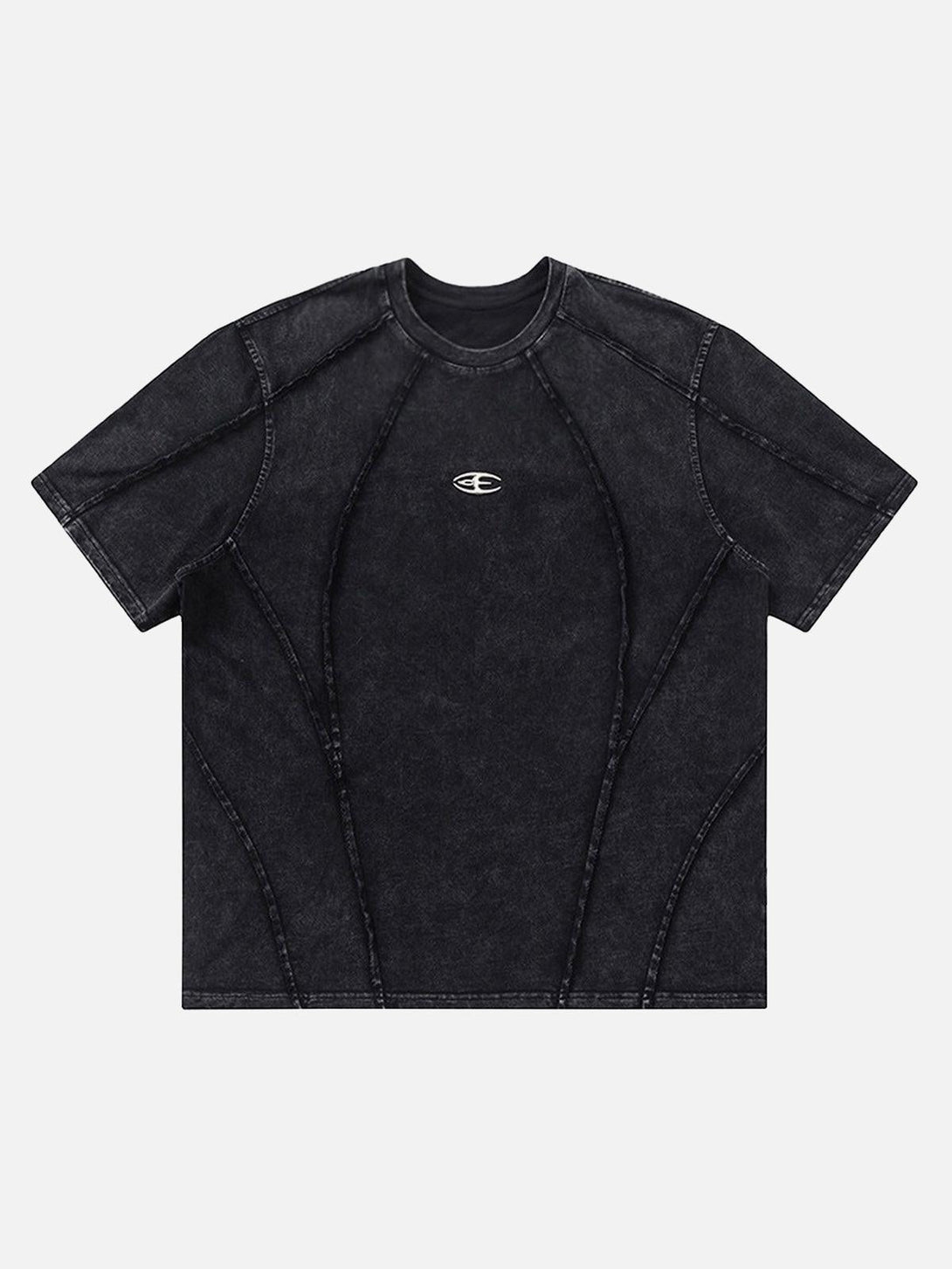 Front view of a black split raw edge short sleeve T-shirt by TALISHKO, perfect for warm days.