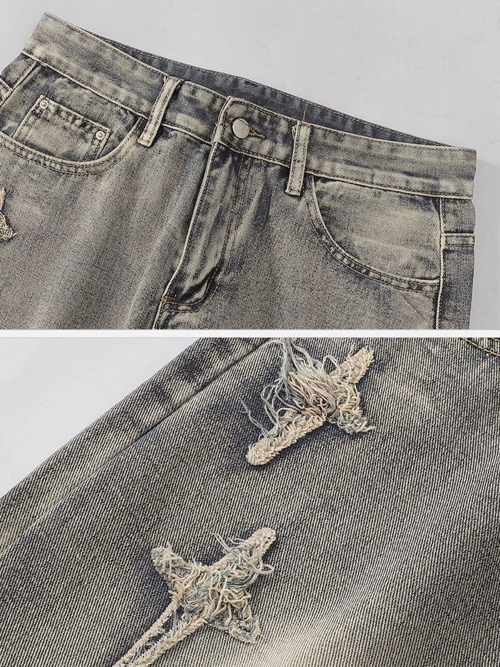TALISHKO - Star Embroidered Washed Jeans, streetwear fashion, talishko.com