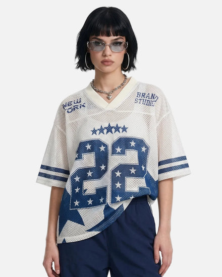 TALISHKO Star Graphic Oversized Mesh Jersey
