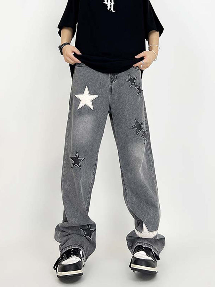 TALISHKO - Star Patch Embroidery Jeans, streetwear fashion, talishko.com