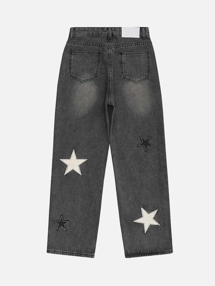 TALISHKO - Star Patch Embroidery Jeans, streetwear fashion, talishko.com