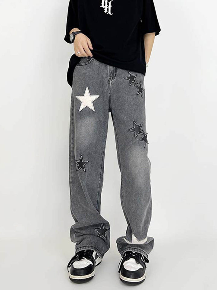 TALISHKO - Star Patch Embroidery Jeans, streetwear fashion, talishko.com