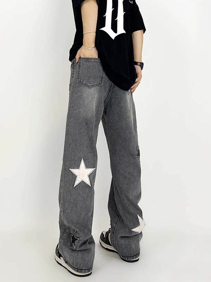 TALISHKO - Star Patch Embroidery Jeans, streetwear fashion, talishko.com