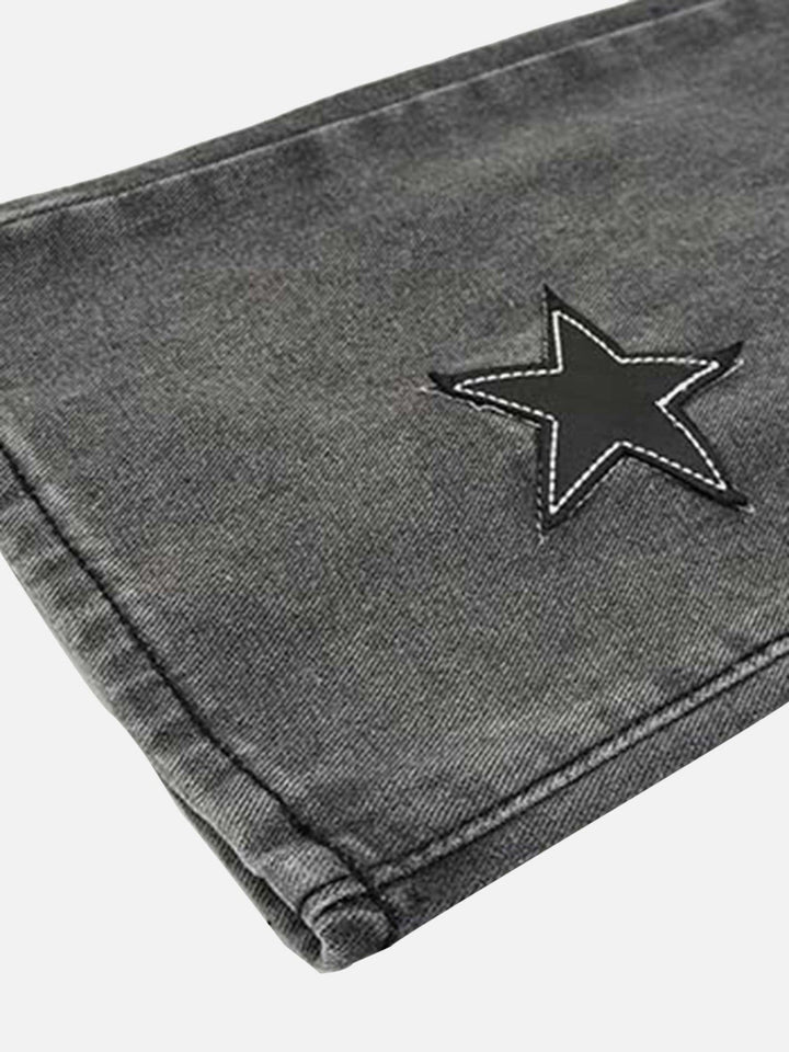 TALISHKO - Star Patch Embroidery Jeans, streetwear fashion, talishko.com