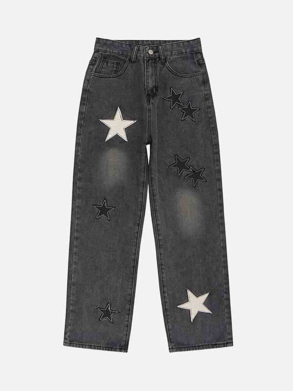 TALISHKO - Star Patch Embroidery Jeans, streetwear fashion, talishko.com