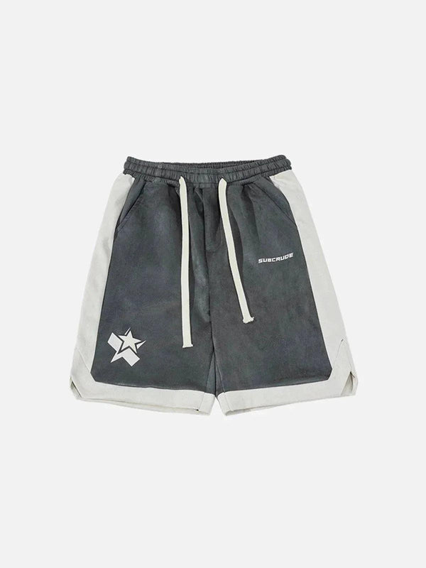 Front view of gray suede shorts with star detail by TALISHKO, perfect for casual summer style.