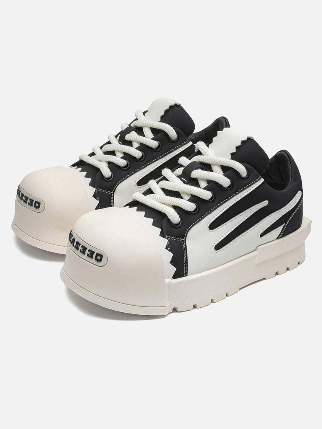 Front view of TALISHKO black casual sneakers with contrast details and unique design elements.