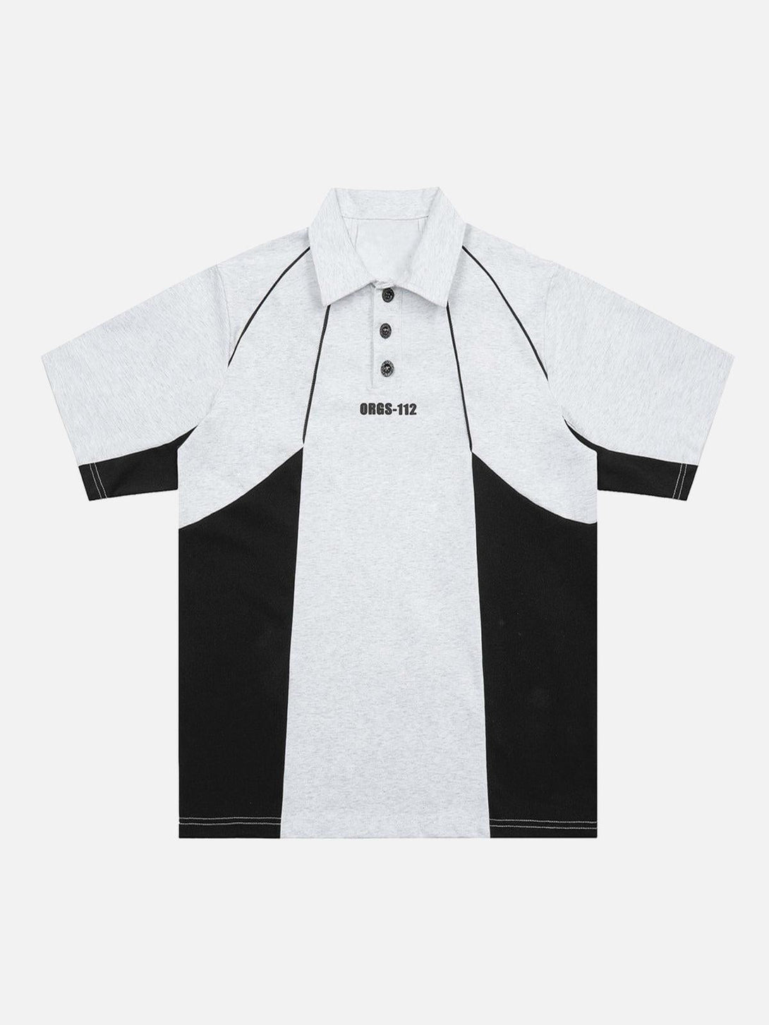 Front view of a light gray polo shirt with contrast panels by TALISHKO, ideal for street style.