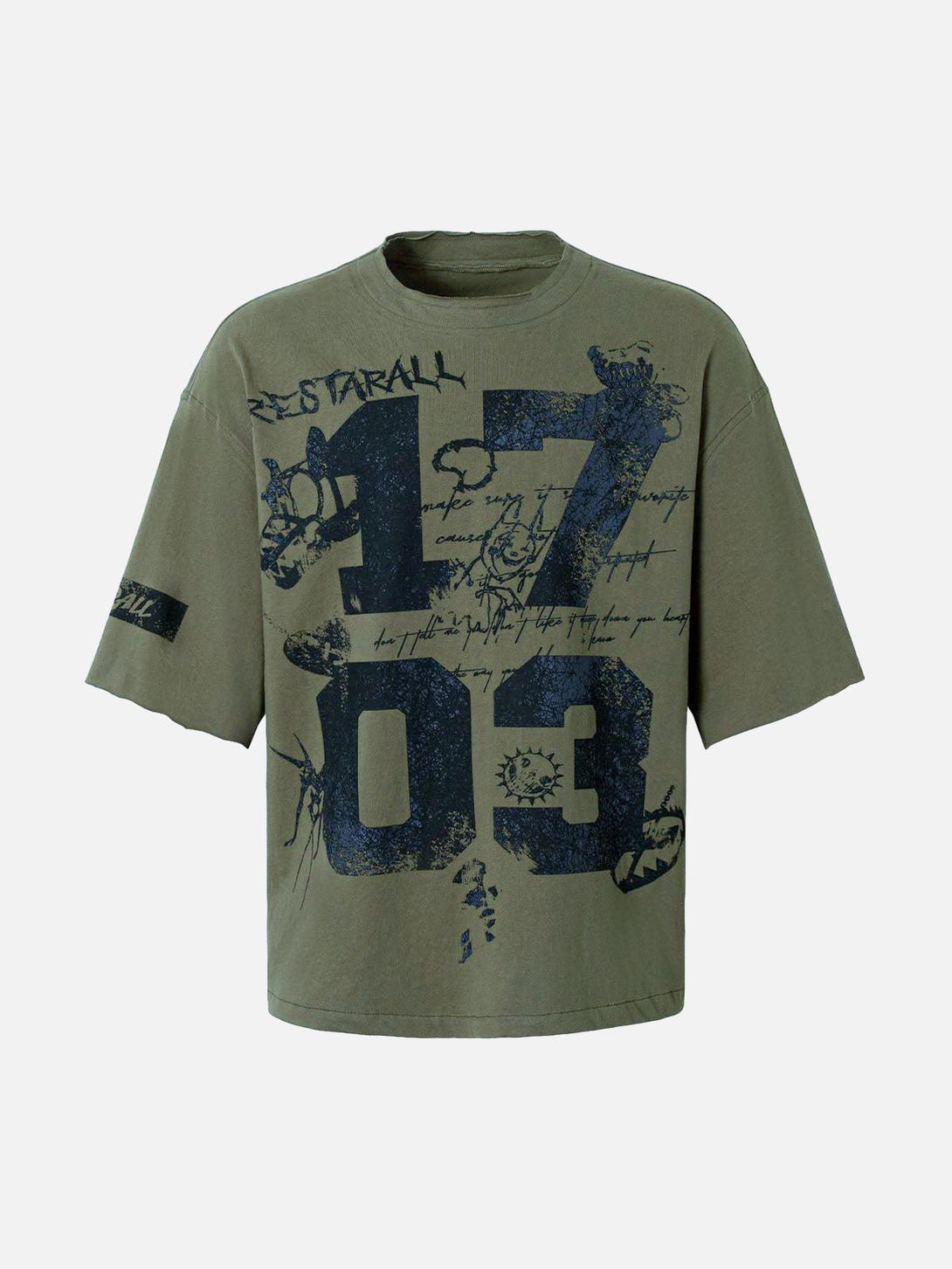 Green graffiti-style T-shirt by TALISHKO, featuring bold numbers and unique graphic details.