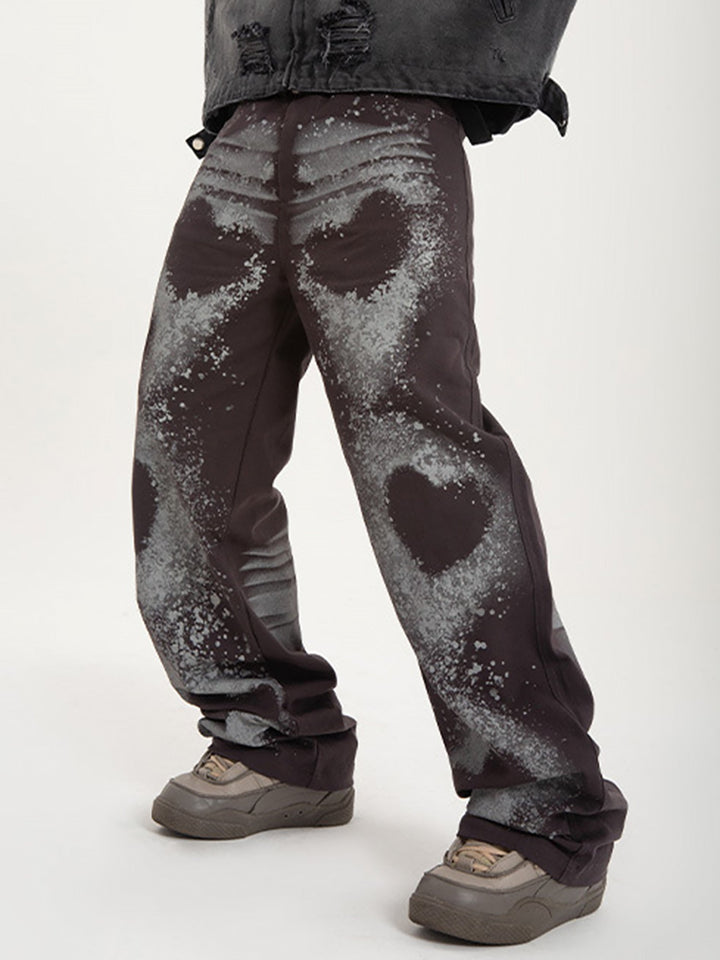 TALISHKO - Street Fashion Love Print Art Design Straight Jeans, streetwear fashion, talishko.com