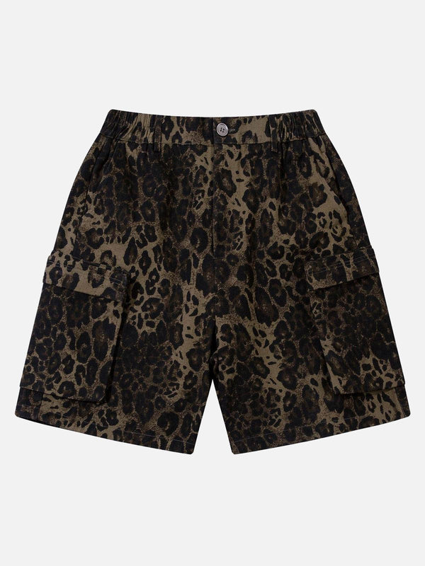 Front view of brown leopard print shorts by TALISHKO, perfect for a bold summer look.