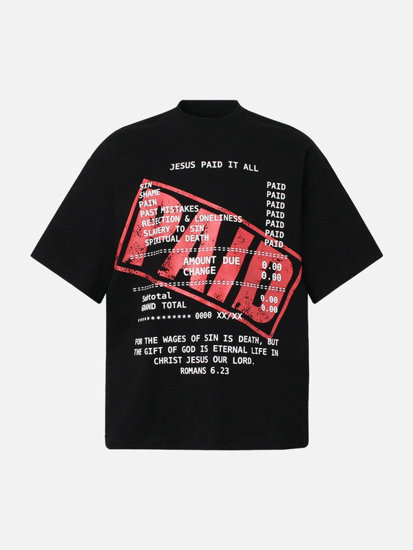 Black street slogan T-shirt by TALISHKO, featuring bold red and white text on the front.