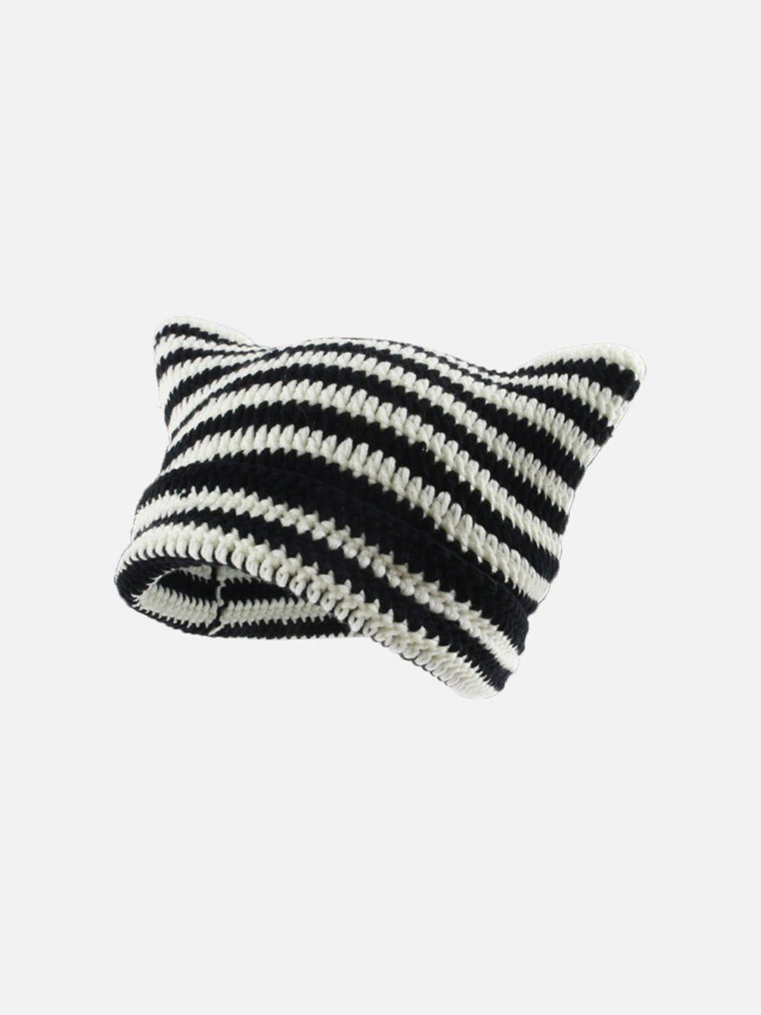 Front view of TALISHKO's black striped cat ear hat, adding a playful urban edge.