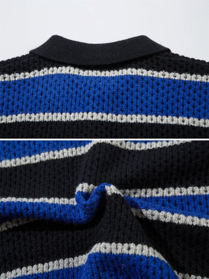 TALISHKO - Striped Polo Knitted Sweater - streetwear fashion - talishko.com