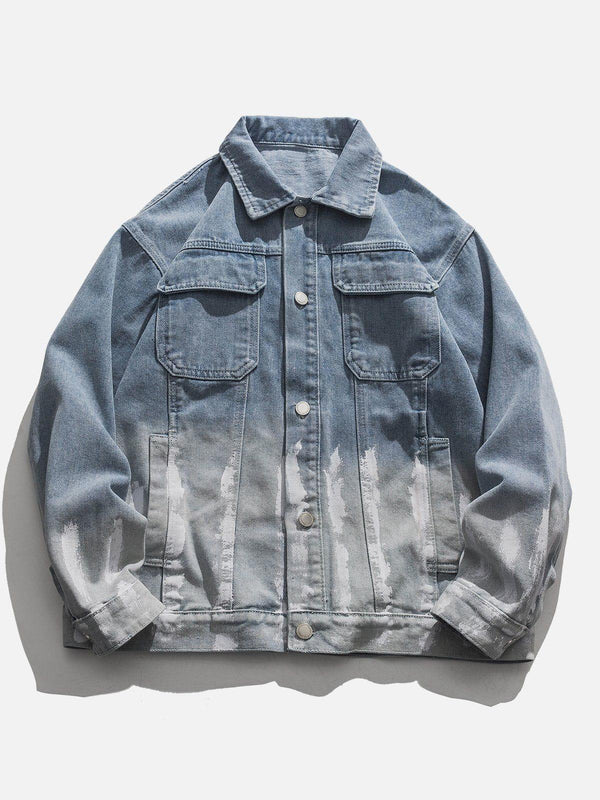 Front view of TALISHKO's blue ombré denim jacket, showcasing a stylish streetwear vibe.
