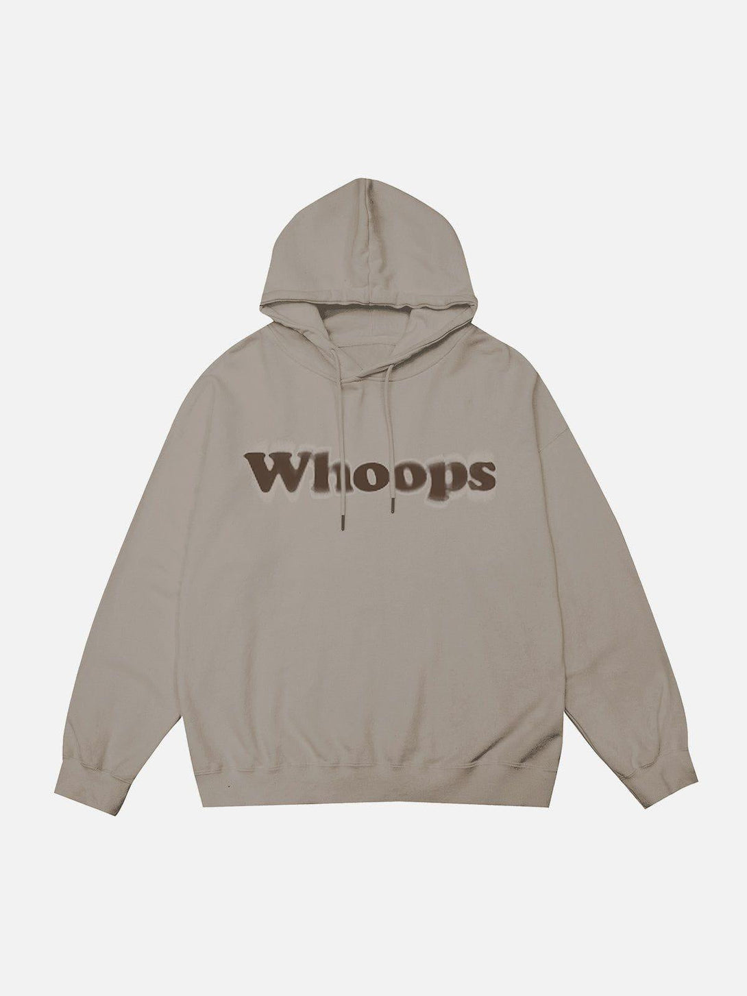 Camel hoodie with "Whoops" print by TALISHKO, offering a trendy urban look.