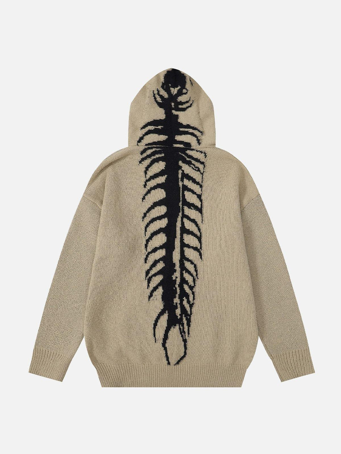 Khaki TALISHKO sweater hoodie showcasing a bold tailbone pattern on the back.