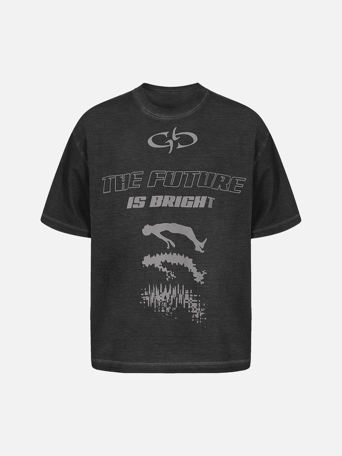 Black "The Future Is Bright" graphic T-shirt by TALISHKO, front view for casual style.