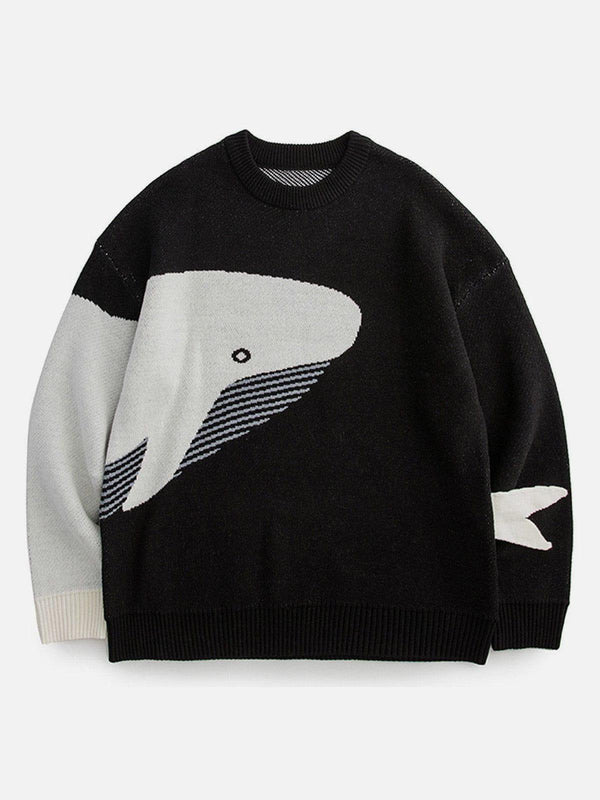 Cozy black sweater featuring a whale design, perfect for casual style by TALISHKO.