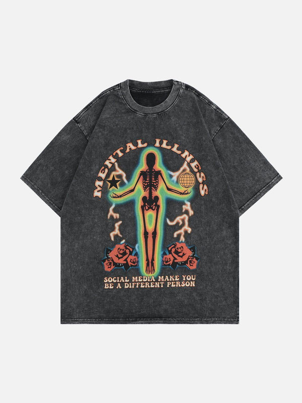 Front view of a black graphic tee with a thermal skeleton design by TALISHKO.