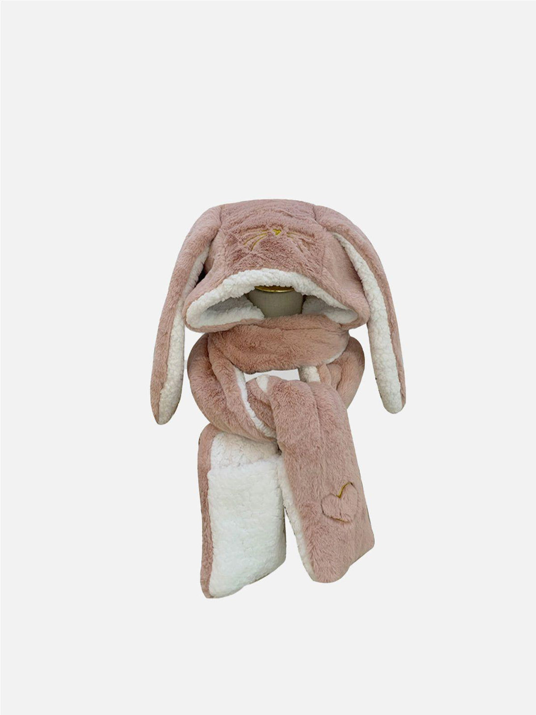 Pink three-in-one hat with scarf and gloves by TALISHKO, featuring charming big ears.