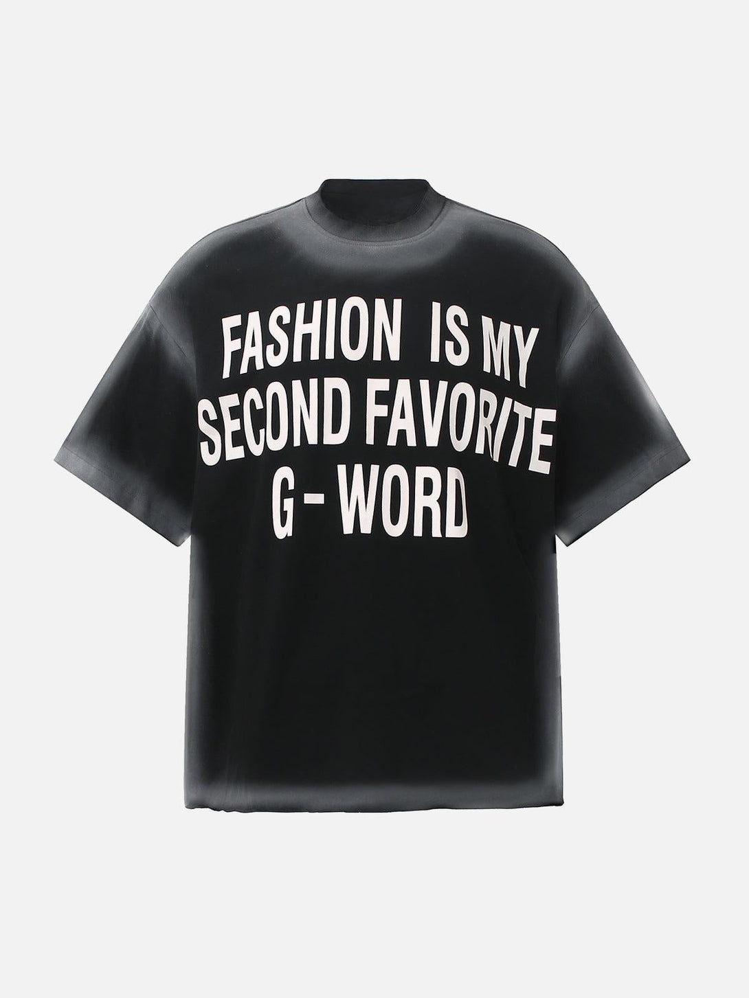 Front view of black statement T-shirt by TALISHKO with bold white text, perfect for casual outings.