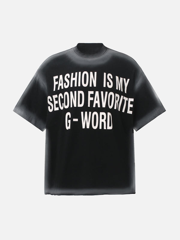 Front view of black statement T-shirt by TALISHKO with bold white text, perfect for casual outings.