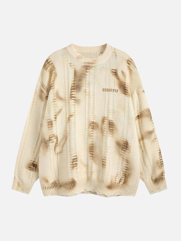 Beige tie-dye sweater by TALISHKO, front view showcasing a relaxed, street-inspired style.
