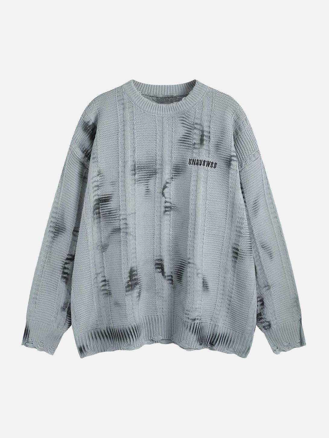Gray tie-dye sweater by TALISHKO, front view displaying a casual, urban-inspired design.