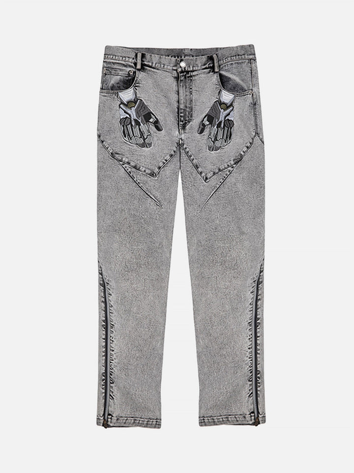 TALISHKO - Trendy Brand Slim Fit Zipper Slit High Street Printed Jeans, streetwear fashion, talishko.com