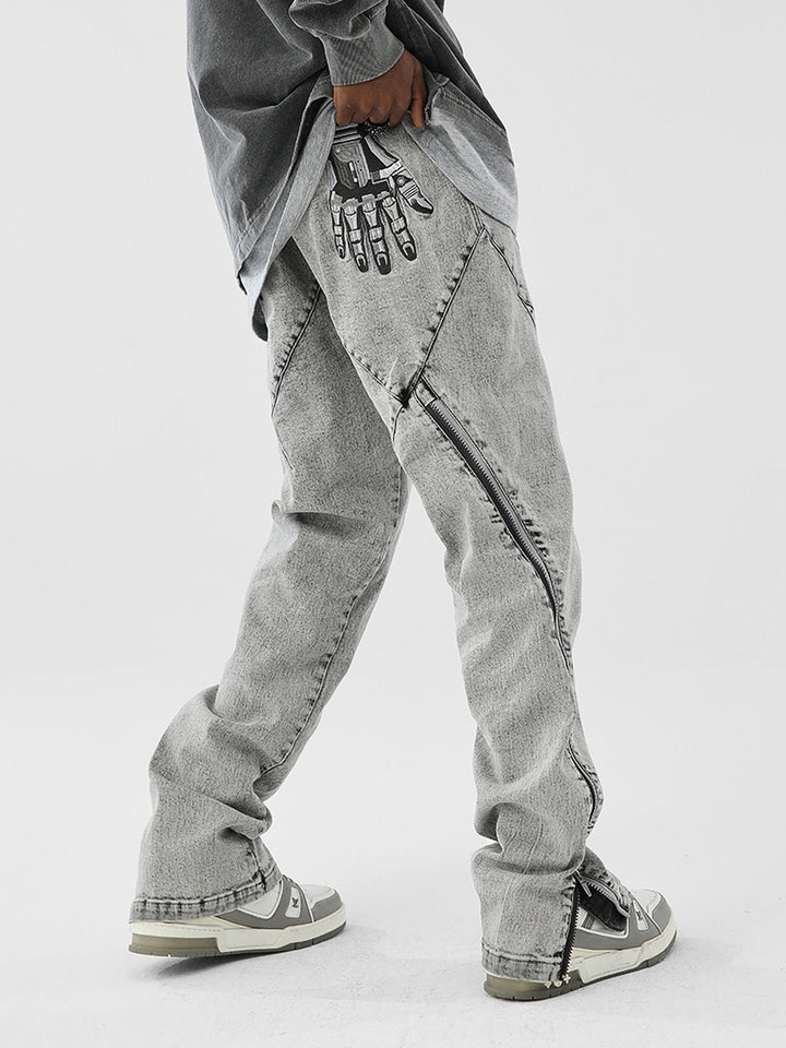 TALISHKO - Trendy Brand Slim Fit Zipper Slit High Street Printed Jeans, streetwear fashion, talishko.com