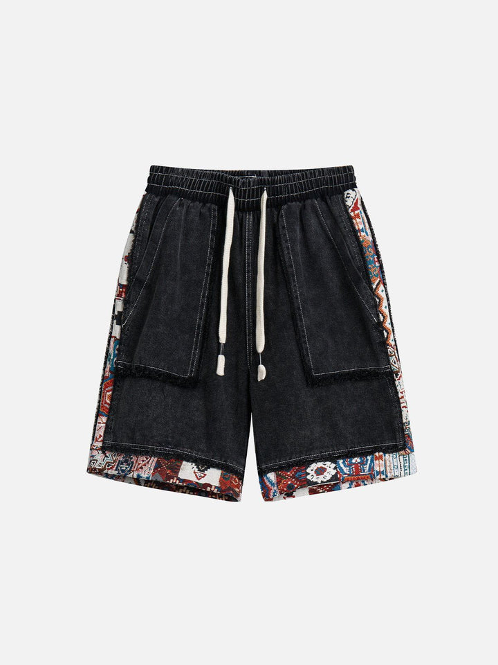 TALISHKO - Tribe Culture Pattern Washed Jorts - streetwear fashion, outfit ideas - talishko.com