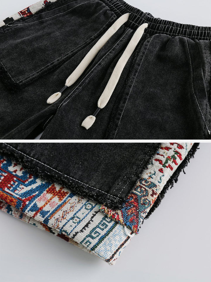 TALISHKO - Tribe Culture Pattern Washed Jorts - streetwear fashion, outfit ideas - talishko.com