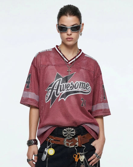 TALISHKO V-Neck Graphic Mesh Jersey