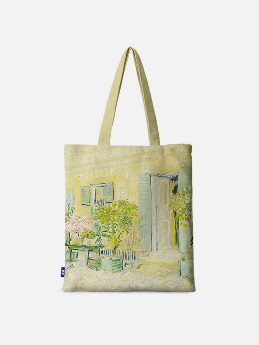Front view of TALISHKO green tote bag featuring a Van Gogh-inspired oil painting design.