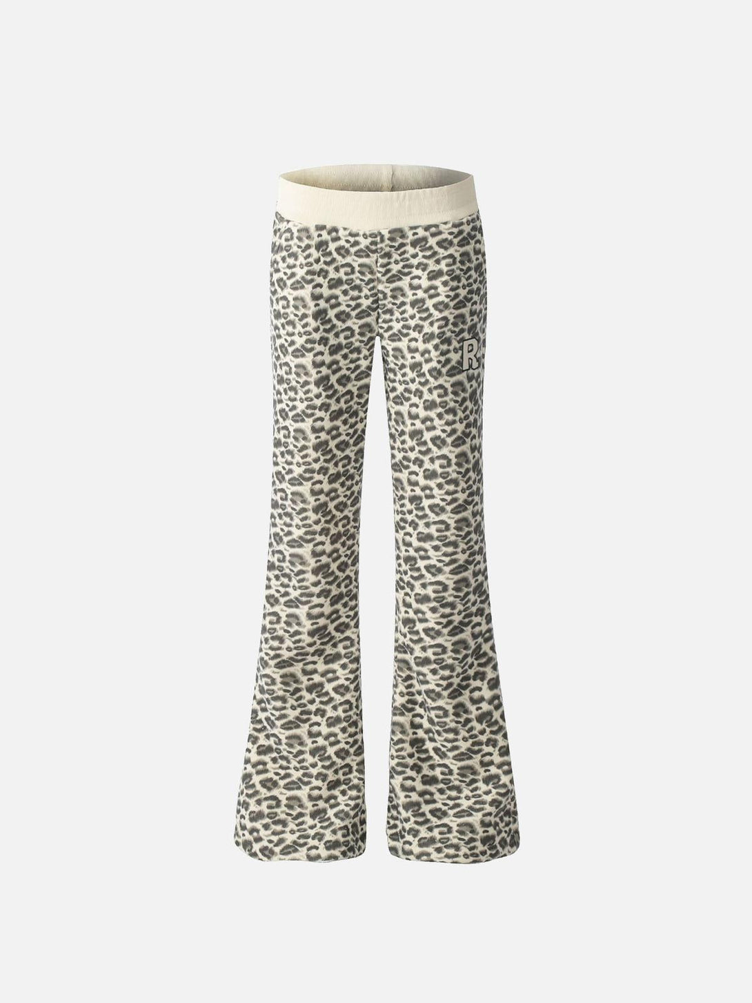TALISHKO apricot leopard fleece pants in a front view, showcasing a vintage-inspired style.