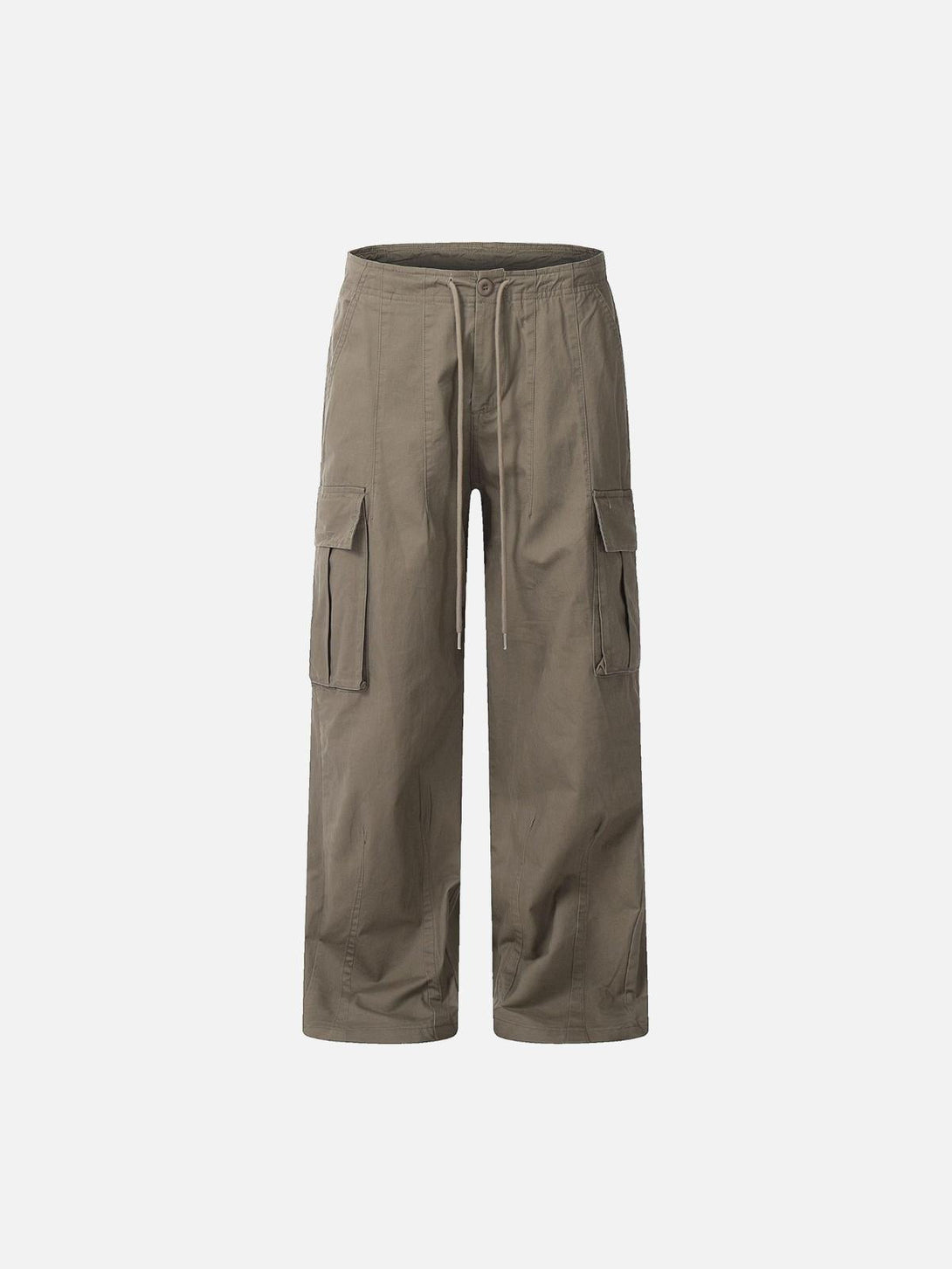 Front view of khaki vintage straight work cargo pants by TALISHKO, highlighting urban style.